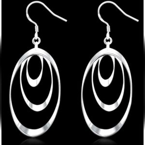 STERLING TRIPLE OBLONG CIRCLE DANGLE EARRINGS 2”